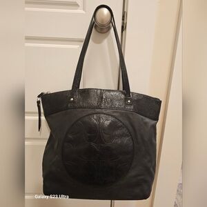 Coach F-18336 Black Signature Matte& Patent Leather Tote Bag
